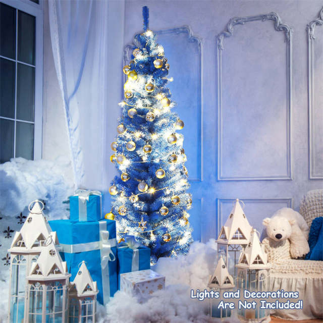 6ft Unlit Pencil Christmas Tree Slim Artificial Xmas Tree with Metal Stand for Holiday Decor