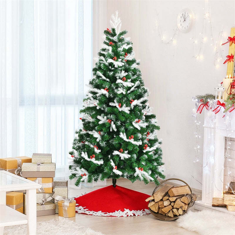 6ft Unlit Snow Flocked Hinged Christmas Tree with Folding Metal Stand