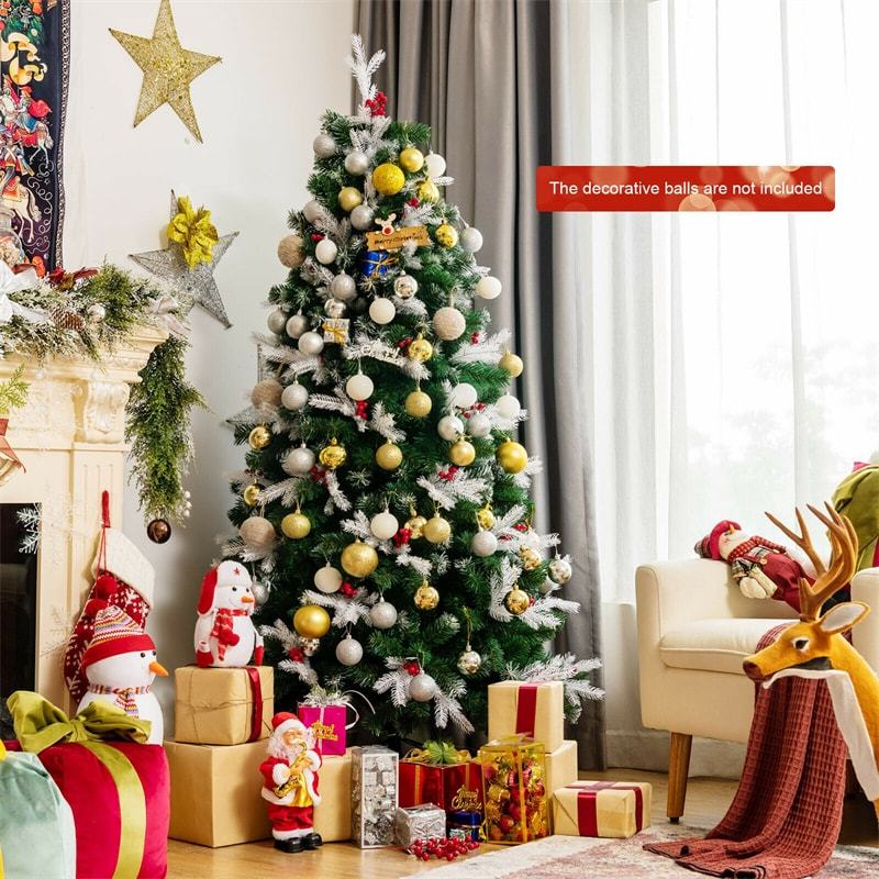 6ft Unlit Snow Flocked Hinged Christmas Tree with Folding Metal Stand