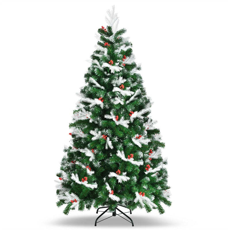 6ft Unlit Snow Flocked Hinged Christmas Tree with Folding Metal Stand