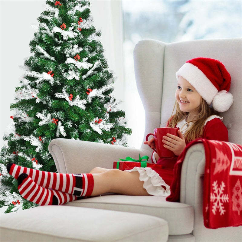 6ft Unlit Snow Flocked Hinged Christmas Tree with Folding Metal Stand