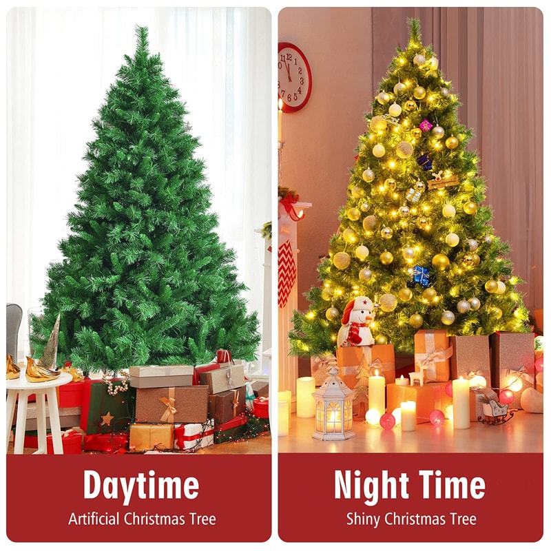 6ft Pre-Lit Hinged Artificial Christmas Tree with 828 PVC Branch Tips 350 LED Lights