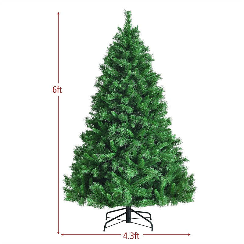 6ft Pre-Lit Hinged Artificial Christmas Tree with 828 PVC Branch Tips 350 LED Lights