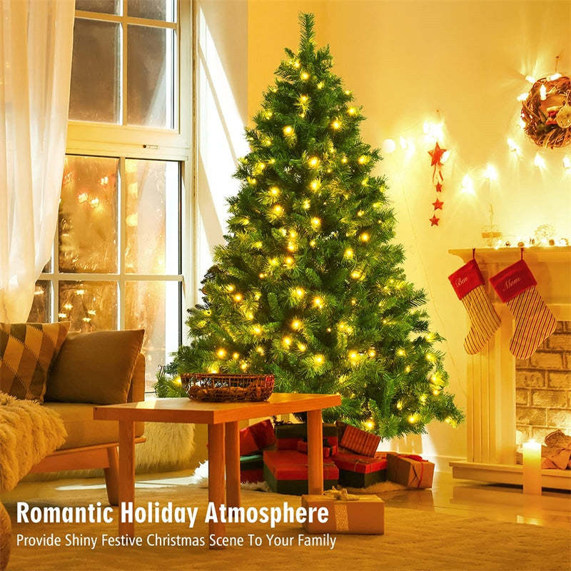 6ft Pre-Lit Hinged Artificial Christmas Tree with 828 PVC Branch Tips 350 LED Lights