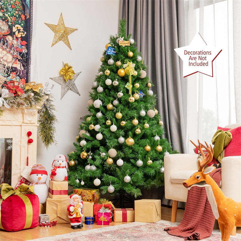 6ft Pre-Lit Hinged Artificial Christmas Tree with 828 PVC Branch Tips 350 LED Lights
