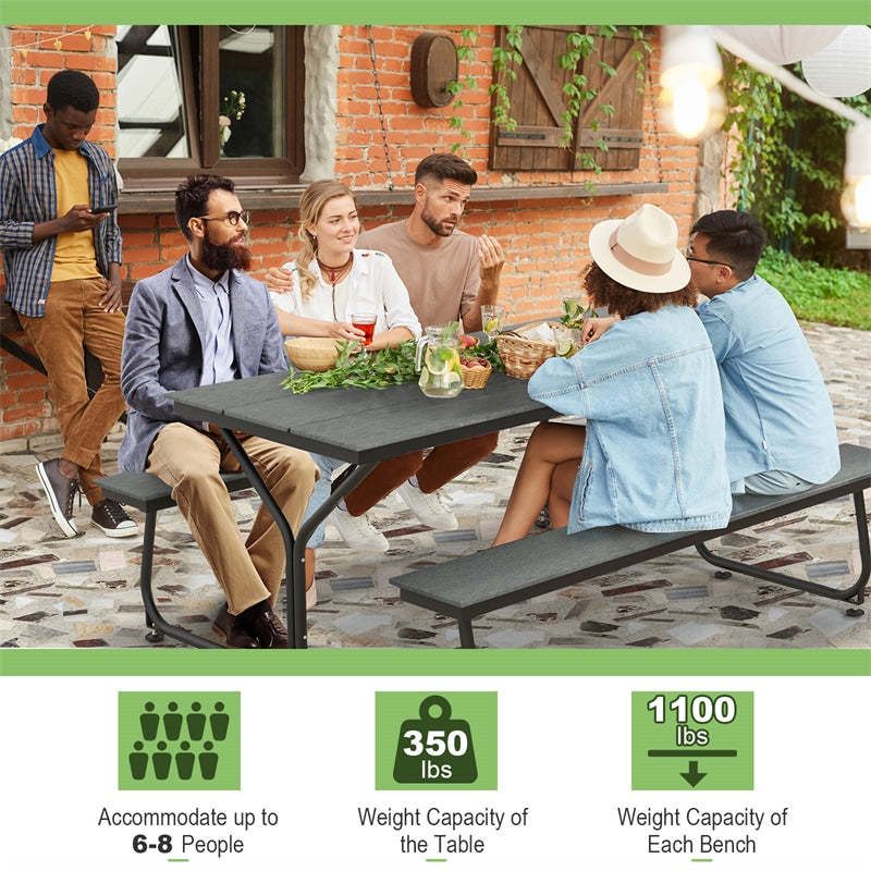 6FT Outdoor Picnic Table Bench Set for 6-8 Person, All-Weather HDPE Heavy-Duty Picnic Table with 2 Benches & Umbrella Hole, 2550LBS Capacity
