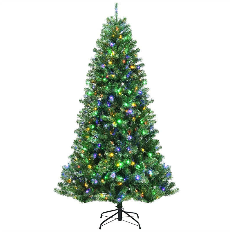 6ft Pre-Lit Artificial Christmas Tree Hinged Xmas Tree with Remote Control, 9 Lighting Modes, 350 Color Changing LED Lights for Holiday Decor