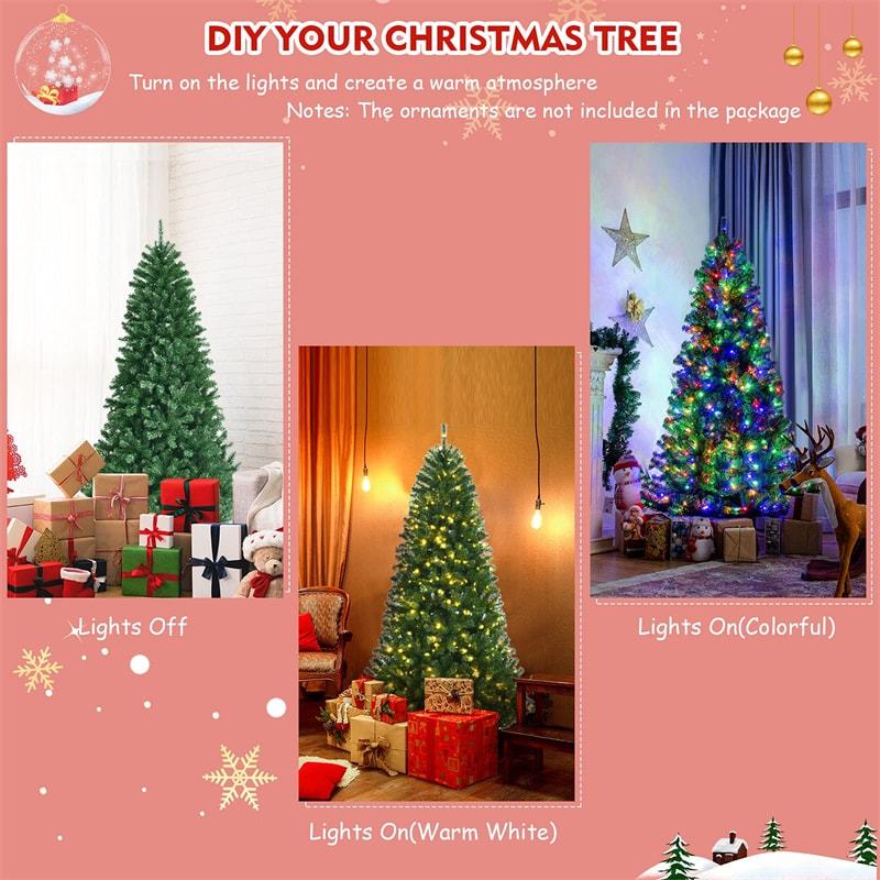6ft Pre-Lit Artificial Christmas Tree Hinged Xmas Tree with Remote Control, 9 Lighting Modes, 350 Color Changing LED Lights for Holiday Decor