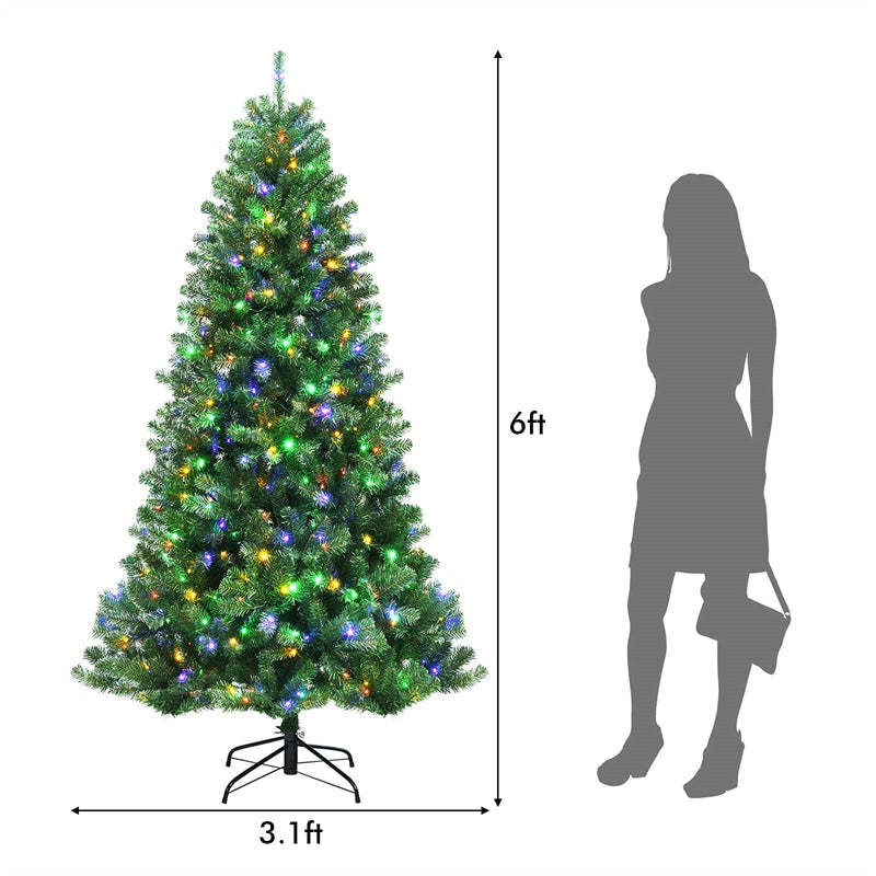 6ft Pre-Lit Artificial Christmas Tree Hinged Xmas Tree with Remote Control, 9 Lighting Modes, 350 Color Changing LED Lights for Holiday Decor