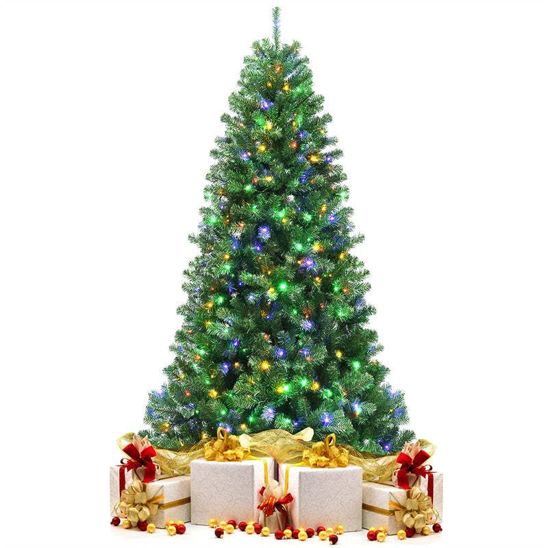6ft Pre-Lit Artificial Christmas Tree Hinged Xmas Tree with Remote Control, 9 Lighting Modes, 350 Color Changing LED Lights for Holiday Decor