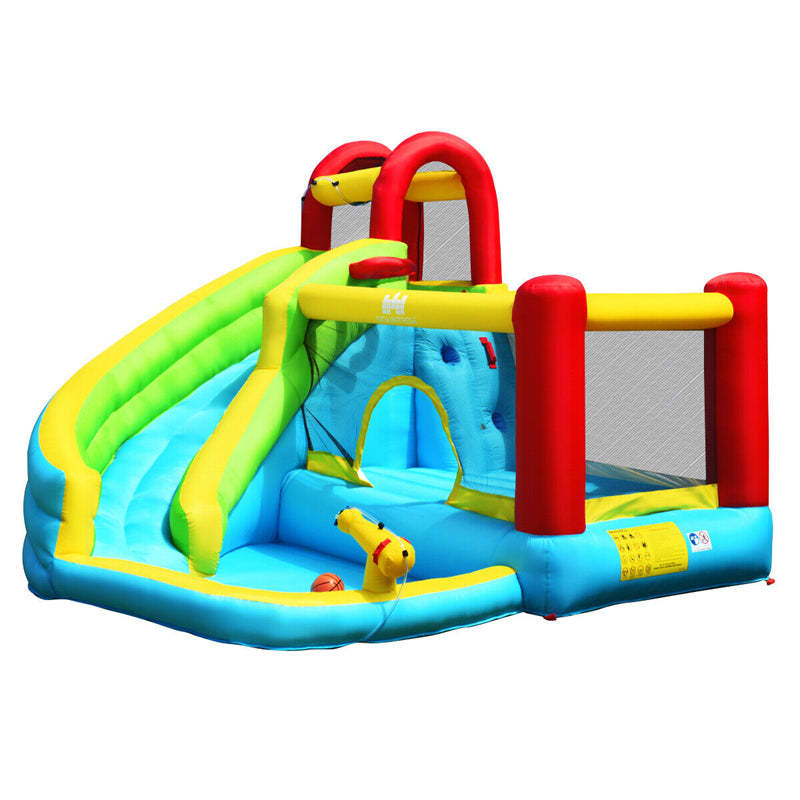 Inflatable Water Slide, 6-in-1 Bounce House Water Park with 480W Blower, Splash Pool, Climbing Wall, Water Cannon for Kids Indoor/Outdoor Backyard Fun