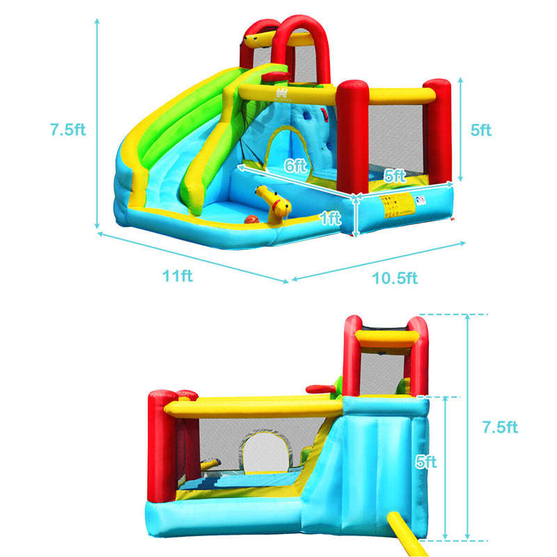 Inflatable Water Slide, 6-in-1 Bounce House Water Park with 480W Blower, Splash Pool, Climbing Wall, Water Cannon for Kids Indoor/Outdoor Backyard Fun
