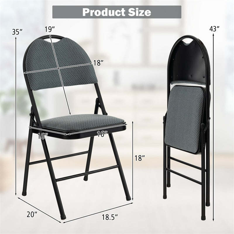 Padded Metal Folding Chairs Set of 6, Fabric Dining Chairs Office Guest Chairs Wedding Party Chairs with Upholstered Seats & Handle Holes