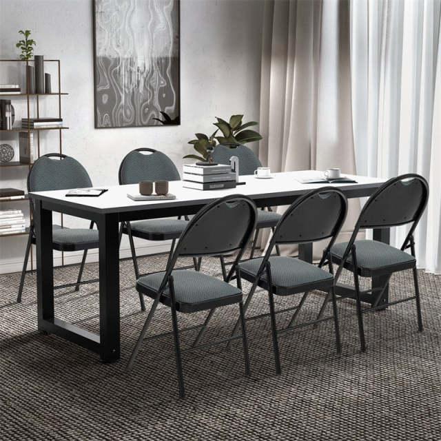 Padded Metal Folding Chairs Set of 6, Fabric Dining Chairs Office Guest Chairs Wedding Party Chairs with Upholstered Seats & Handle Holes