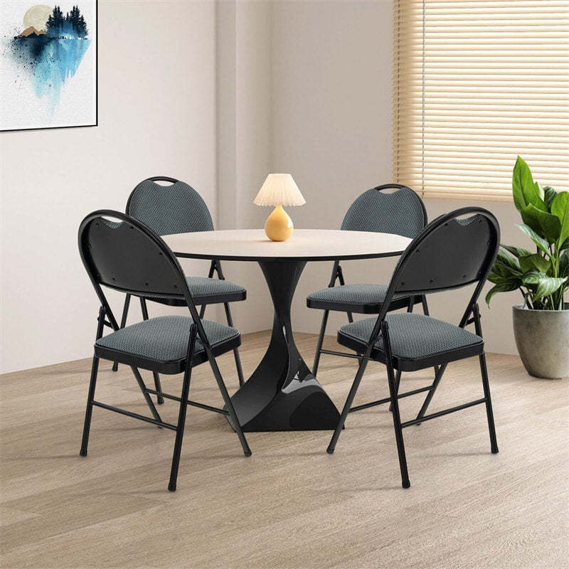 Padded Metal Folding Chairs Set of 6, Fabric Dining Chairs Office Guest Chairs Wedding Party Chairs with Upholstered Seats & Handle Holes