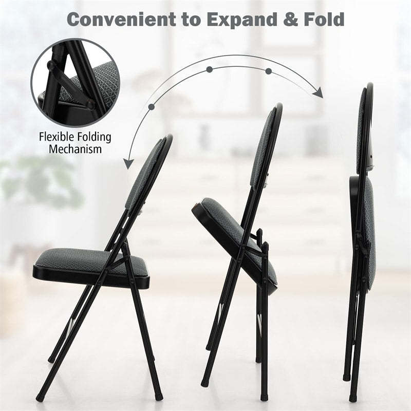 Padded Metal Folding Chairs Set of 6, Fabric Dining Chairs Office Guest Chairs Wedding Party Chairs with Upholstered Seats & Handle Holes