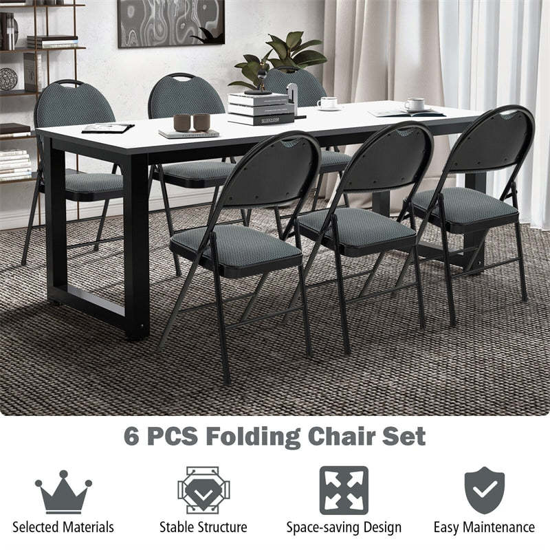 Padded Metal Folding Chairs Set of 6, Fabric Dining Chairs Office Guest Chairs Wedding Party Chairs with Upholstered Seats & Handle Holes