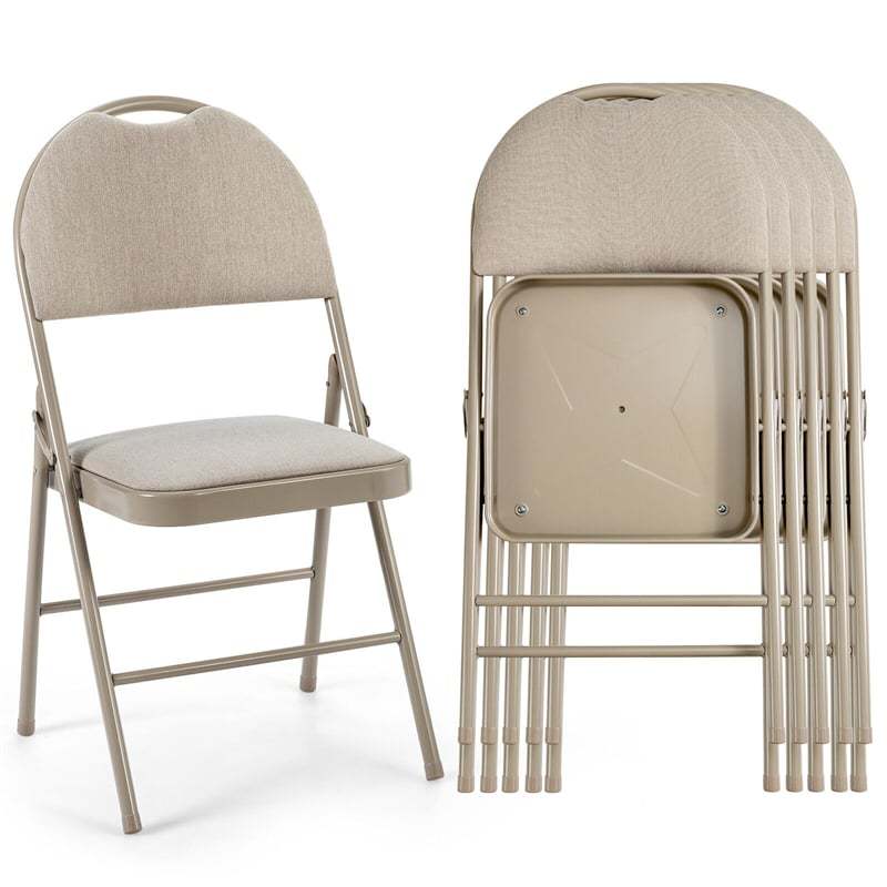 Padded Metal Folding Chairs Set of 6, Fabric Dining Chairs Office Guest Chairs Wedding Party Chairs with Upholstered Seats & Handle Holes