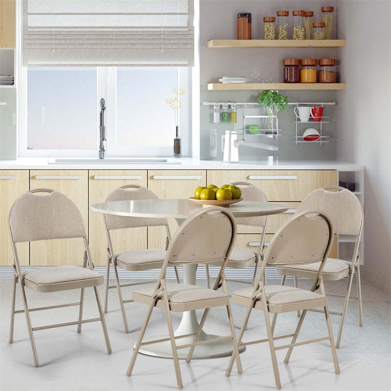 Padded Metal Folding Chairs Set of 6, Fabric Dining Chairs Office Guest Chairs Wedding Party Chairs with Upholstered Seats & Handle Holes