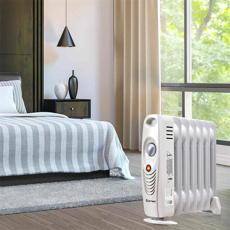 700W Oil Filled Radiator Heater, Portable Electric Space Heater with Adjustable Thermostat & Overheat Protection for Home, Bedroom, Indoor Use