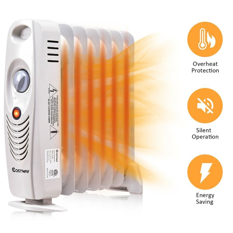 700W Oil Filled Radiator Heater, Portable Electric Space Heater with Adjustable Thermostat & Overheat Protection for Home, Bedroom, Indoor Use