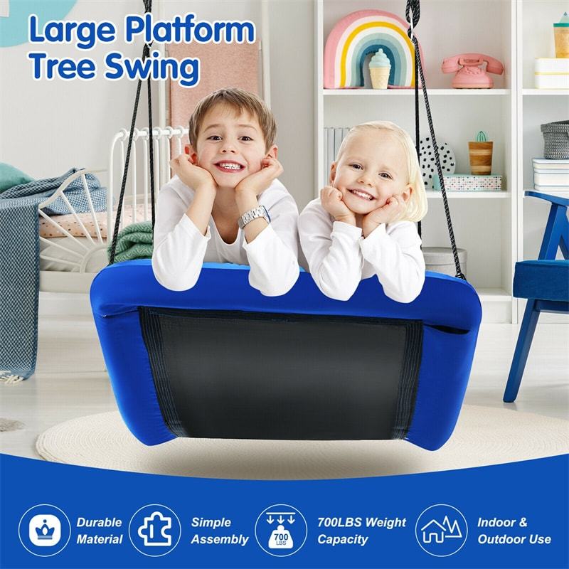 700 lbs Giant 60" Platform Saucer Tree Swing for Kids & Adults, Indoor Outdoor Swing with Adjustable Hanging Ropes & Oxford Fabric