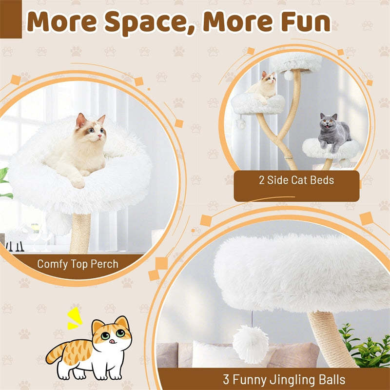 70" Tall Cat Tree, Multi-Level Cat Tower with 3 Cozy Perches, Scratching Posts, Board & Jingling Balls, Modern Cat Tree for Indoor Large Cats