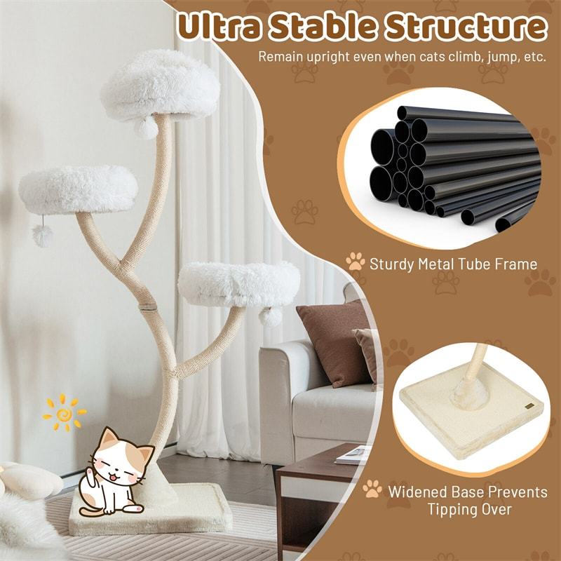 70" Tall Cat Tree, Multi-Level Cat Tower with 3 Cozy Perches, Scratching Posts, Board & Jingling Balls, Modern Cat Tree for Indoor Large Cats