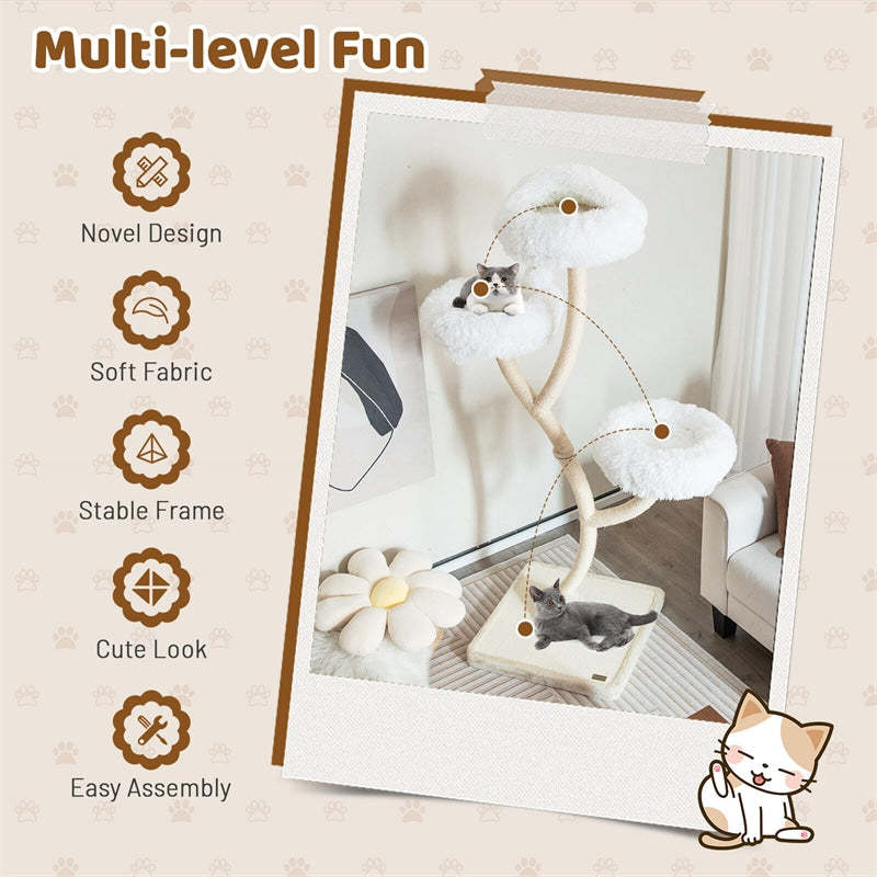 70" Tall Cat Tree, Multi-Level Cat Tower with 3 Cozy Perches, Scratching Posts, Board & Jingling Balls, Modern Cat Tree for Indoor Large Cats