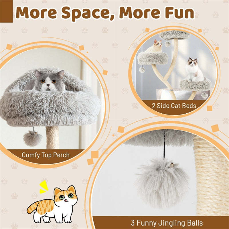 70" Tall Cat Tree, Multi-Level Cat Tower with 3 Cozy Perches, Scratching Posts, Board & Jingling Balls, Modern Cat Tree for Indoor Large Cats