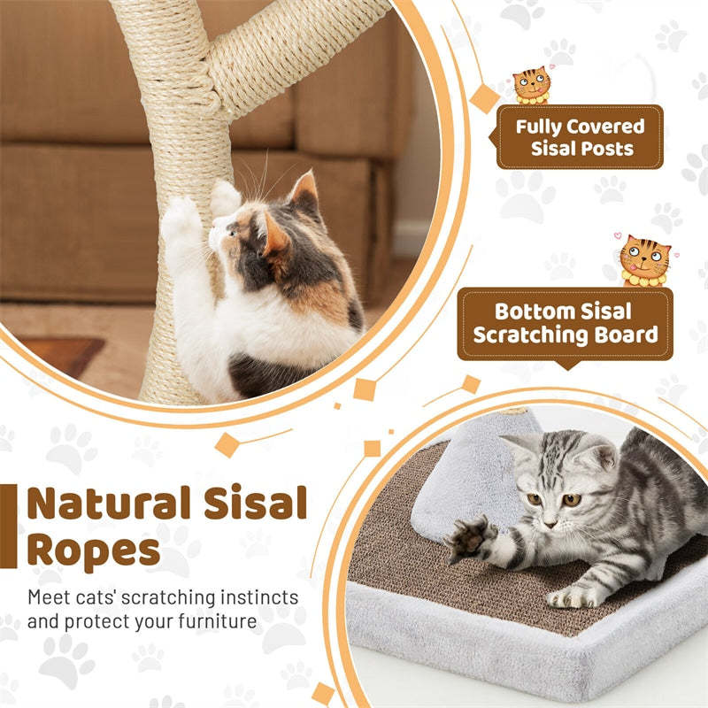 70" Tall Cat Tree, Multi-Level Cat Tower with 3 Cozy Perches, Scratching Posts, Board & Jingling Balls, Modern Cat Tree for Indoor Large Cats