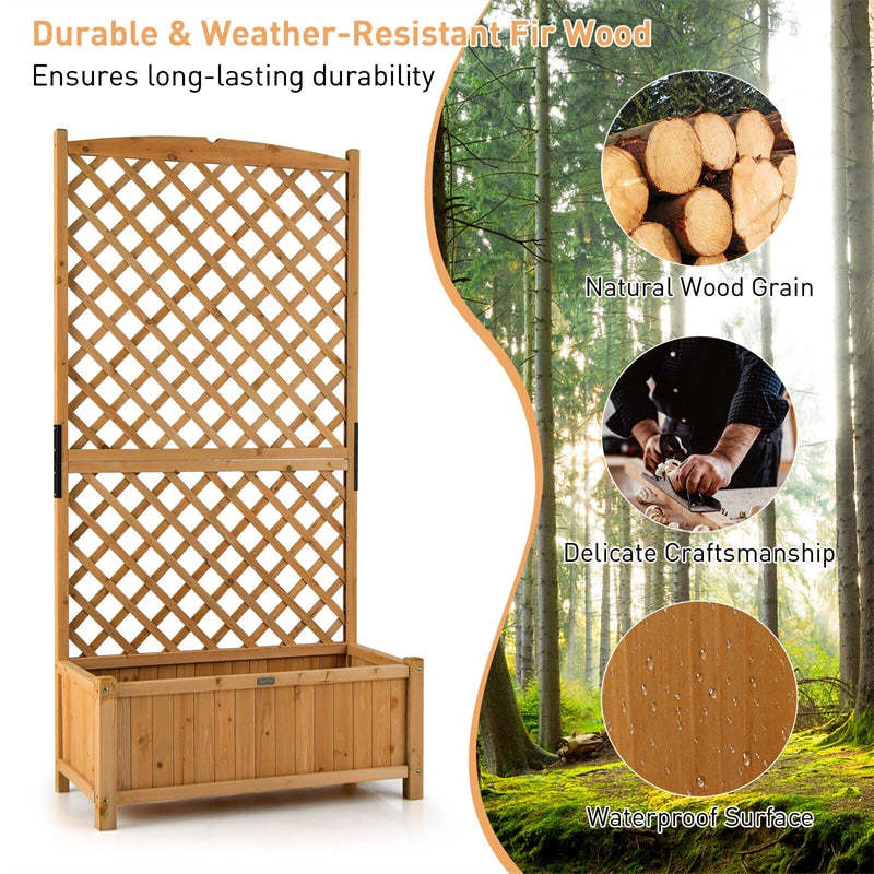 71" Wooden Raised Garden Bed with Trellis & Drainage Holes, Freestanding Planter Box for Vine Climbing Plants, Flowers, Indoor/Outdoor Yard Balcony