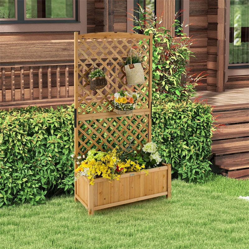 71" Wooden Raised Garden Bed with Trellis & Drainage Holes, Freestanding Planter Box for Vine Climbing Plants, Flowers, Indoor/Outdoor Yard Balcony