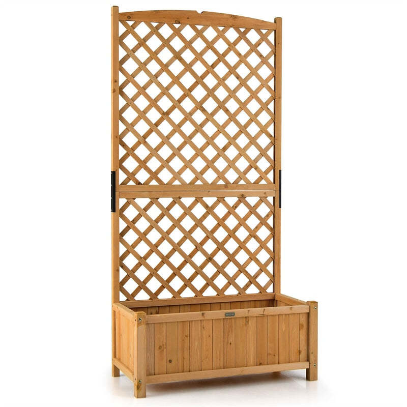 71" Wooden Raised Garden Bed with Trellis & Drainage Holes, Freestanding Planter Box for Vine Climbing Plants, Flowers, Indoor/Outdoor Yard Balcony