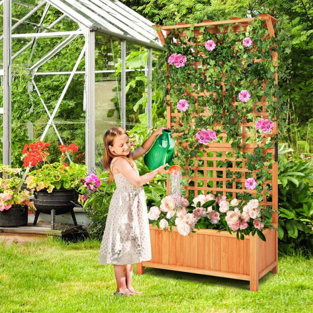 72.5" Wooden Raised Garden Bed with Trellis & Roof, Freestanding Planter Box with Drainage Holes for Climbing Plants, Yard, Balcony, Indoor & Outdoor