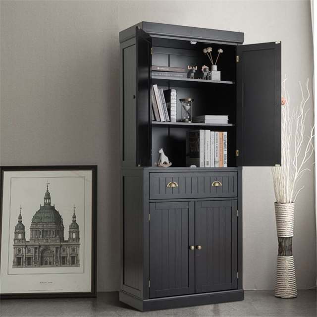 72" H Kitchen Pantry Cabinet, Freestanding Cupboard Traditional Large Tall Storage Cabinet with Drawers, Adjustable Shelves for Living Room