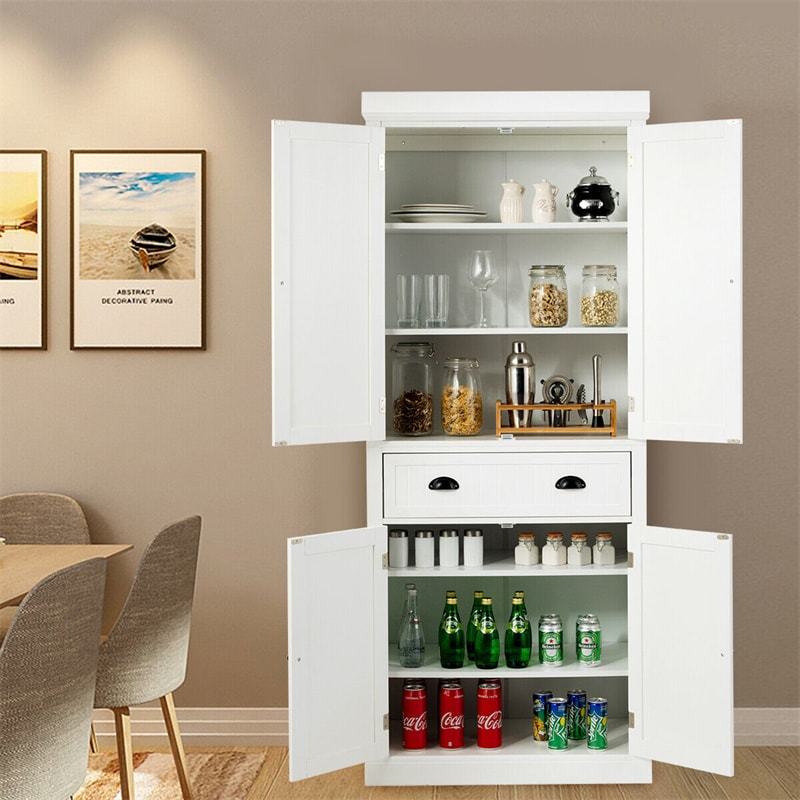 72" H Kitchen Pantry Cabinet, Freestanding Cupboard Traditional Large Tall Storage Cabinet with Drawers, Adjustable Shelves for Living Room