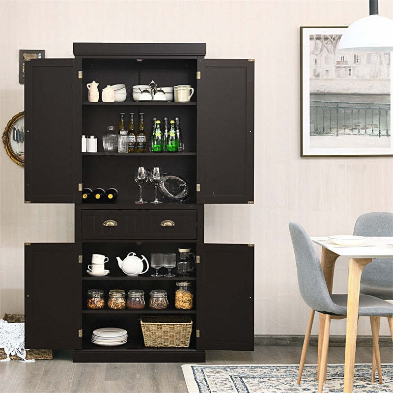 72" H Kitchen Pantry Cabinet, Freestanding Cupboard Traditional Large Tall Storage Cabinet with Drawers, Adjustable Shelves for Living Room
