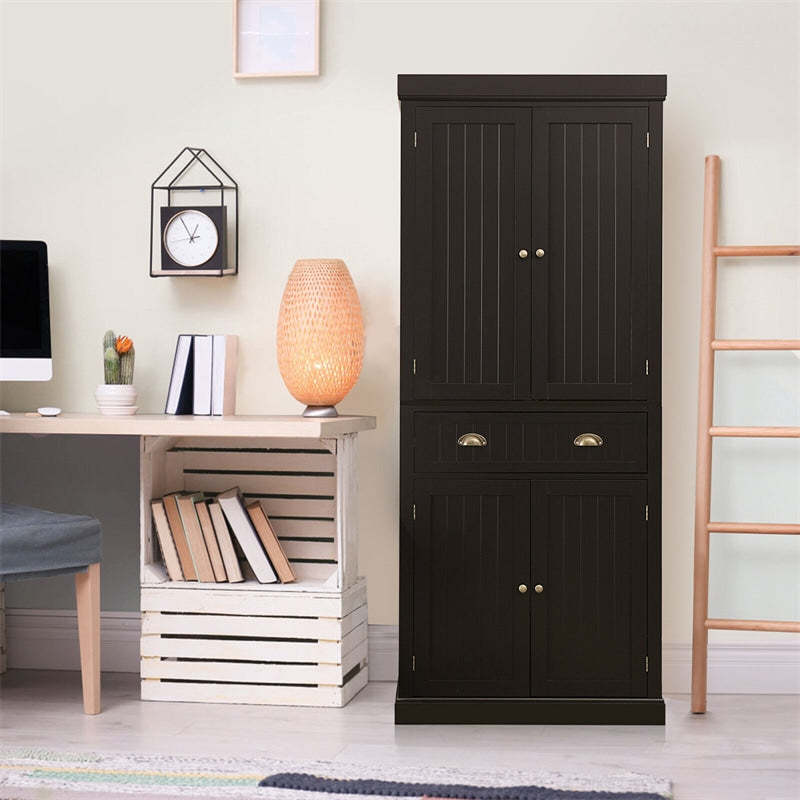 72" H Kitchen Pantry Cabinet, Freestanding Cupboard Traditional Large Tall Storage Cabinet with Drawers, Adjustable Shelves for Living Room