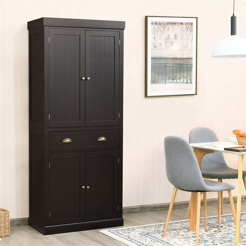 72" H Kitchen Pantry Cabinet, Freestanding Cupboard Traditional Large Tall Storage Cabinet with Drawers, Adjustable Shelves for Living Room