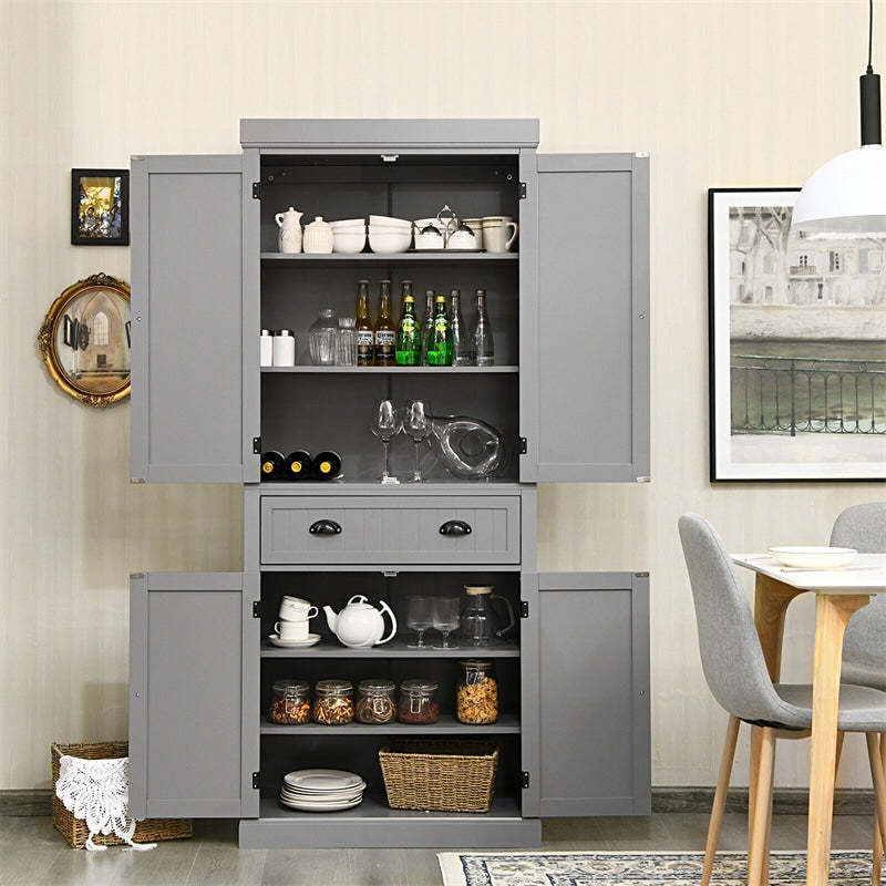 72" H Kitchen Pantry Cabinet, Freestanding Cupboard Traditional Large Tall Storage Cabinet with Drawers, Adjustable Shelves for Living Room