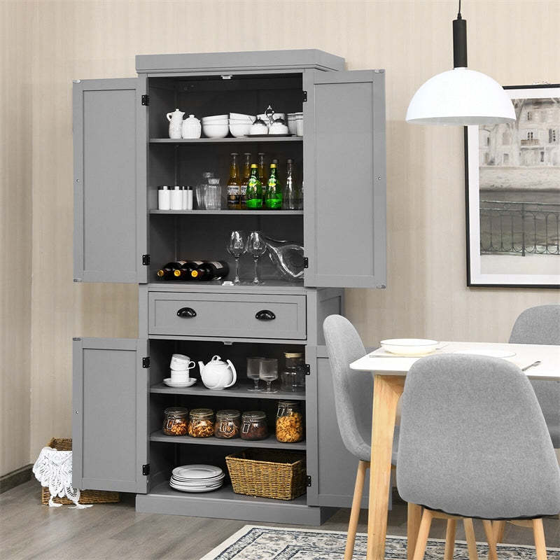 72" H Kitchen Pantry Cabinet, Freestanding Cupboard Traditional Large Tall Storage Cabinet with Drawers, Adjustable Shelves for Living Room