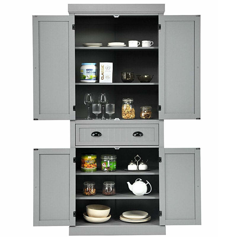 72" H Kitchen Pantry Cabinet, Freestanding Cupboard Traditional Large Tall Storage Cabinet with Drawers, Adjustable Shelves for Living Room