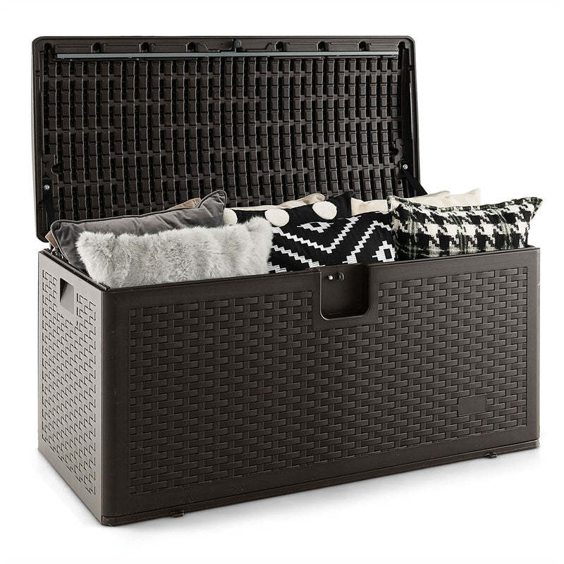 73 Gallon Patio Deck Box, Weather-Resistant Outdoor Storage Container with Lockable Lid & Side Handle for Furniture Cushions, Garden Tools & Toys