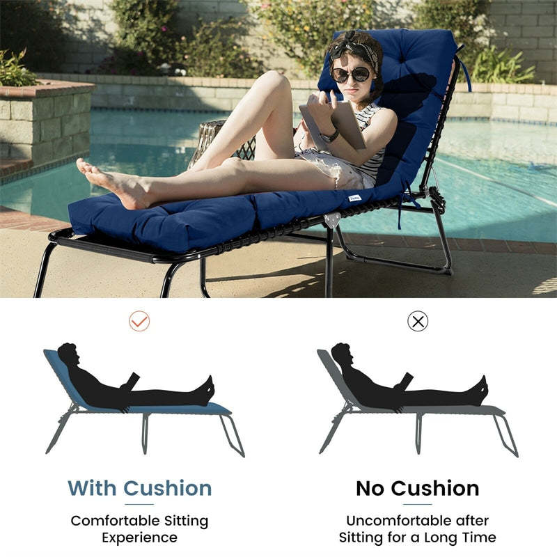 73" Thick Waterproof Outdoor Chaise Lounge Cushion with String Ties, All-Weather Patio Recliner Chair Pad for Poolside, Garden & Indoor Use