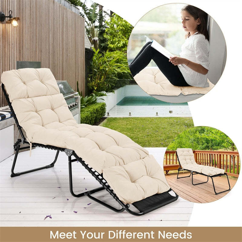 73" Thick Waterproof Outdoor Chaise Lounge Cushion with String Ties, All-Weather Patio Recliner Chair Pad for Poolside, Garden & Indoor Use
