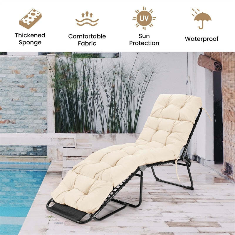 73" Thick Waterproof Outdoor Chaise Lounge Cushion with String Ties, All-Weather Patio Recliner Chair Pad for Poolside, Garden & Indoor Use