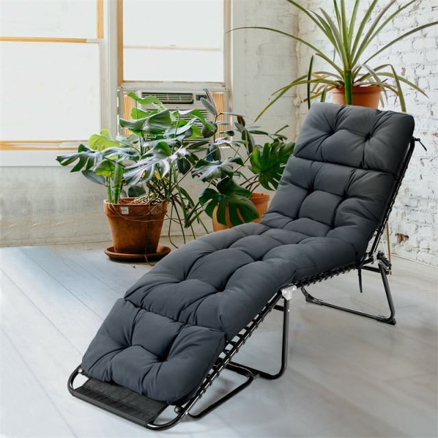 73" Thick Waterproof Outdoor Chaise Lounge Cushion with String Ties, All-Weather Patio Recliner Chair Pad for Poolside, Garden & Indoor Use