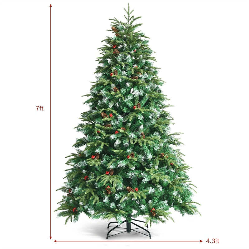 7FT Pre-Lit Artificial Christmas Tree with 450 Multicolor LED Lights, 11 Flash Modes, 1315 Branch Tips, 43 Pinecones & Red Berries for Holiday Decor