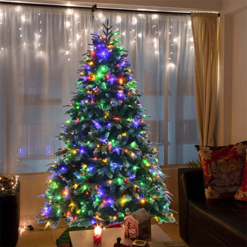 7FT Pre-Lit Artificial Christmas Tree with 450 Multicolor LED Lights, 11 Flash Modes, 1315 Branch Tips, 43 Pinecones & Red Berries for Holiday Decor